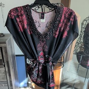 Wrapper Black and Red Beaded Blouse
